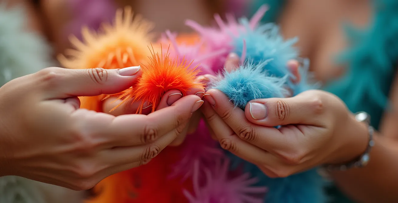 Mains tenant des accessoires de photobooth colorés avec effet de profondeur