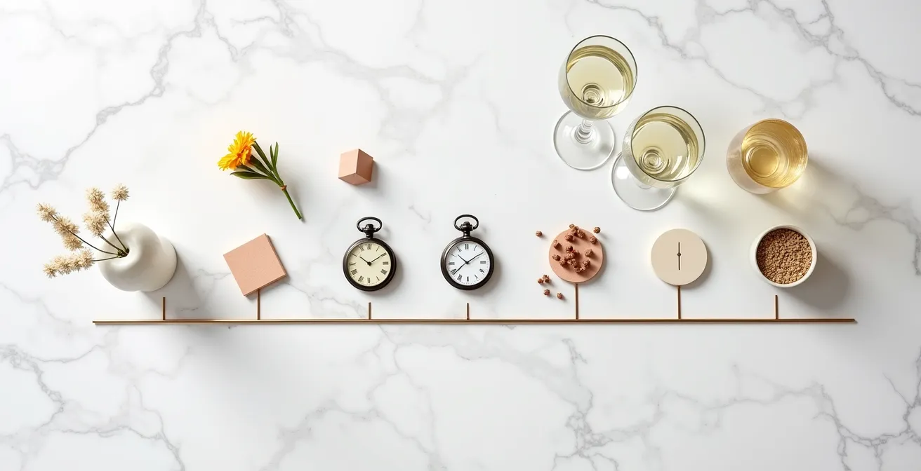 Vue aérienne minimaliste d'un planning de journée EVJF